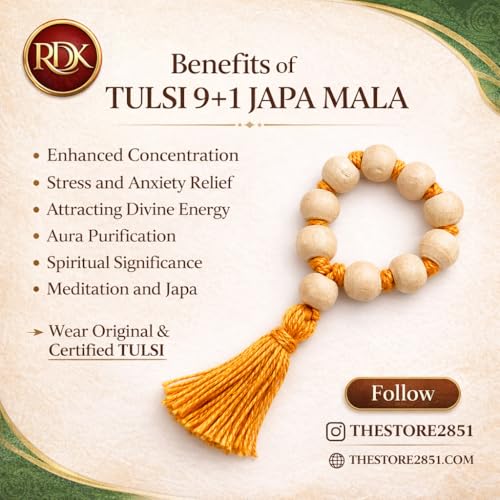 RDK® Natural Tulsi Japa Mala Necklace with Tassel for Meditation Mantra Chanting & Pooja Astrology Organic Jewellery for Men & Women - 9+1 Beads - Image 2