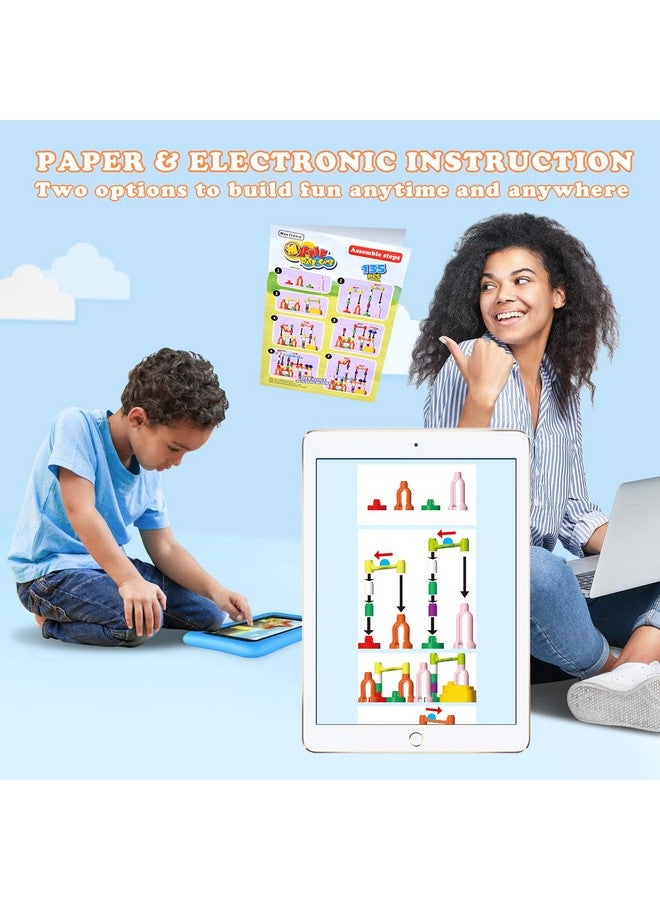 ماكس ترونيك لعبة ماربل ران، 135 قطعة من مكعبات بناء متاهة الرخام من جرافيتراكس ماربل ران للأطفال، ألعاب تعليمية STEM، نموذج برج سباق مسار الرخام، هدية عيد ميلاد إبداعية مع 60 كرة رخامية للأولاد والبنات 3 4 5 6 7 8 9 - Image 5