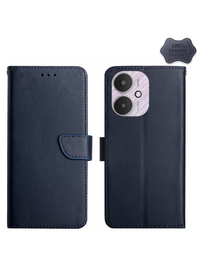 HuHa Case Cover For Xiaomi Redmi 13C 5G Genuine Leather Fingerprint-proof Flip Phone Case(Blue) - Image 1