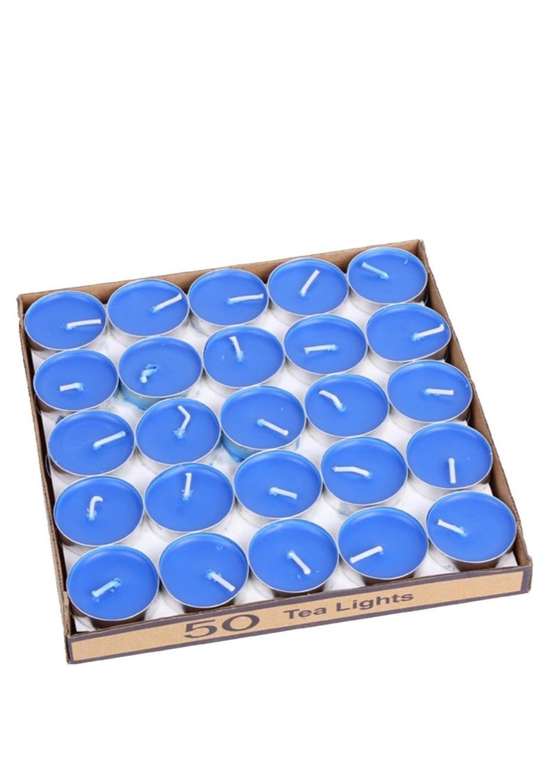 Lukadah 100 Pack Mini Tea Lights Candles - Unscented - Smokeless - 2 Hour Burn Time - Decoration for Wedding, Party, Dating and Festival Celebration (Blue) - Image 1