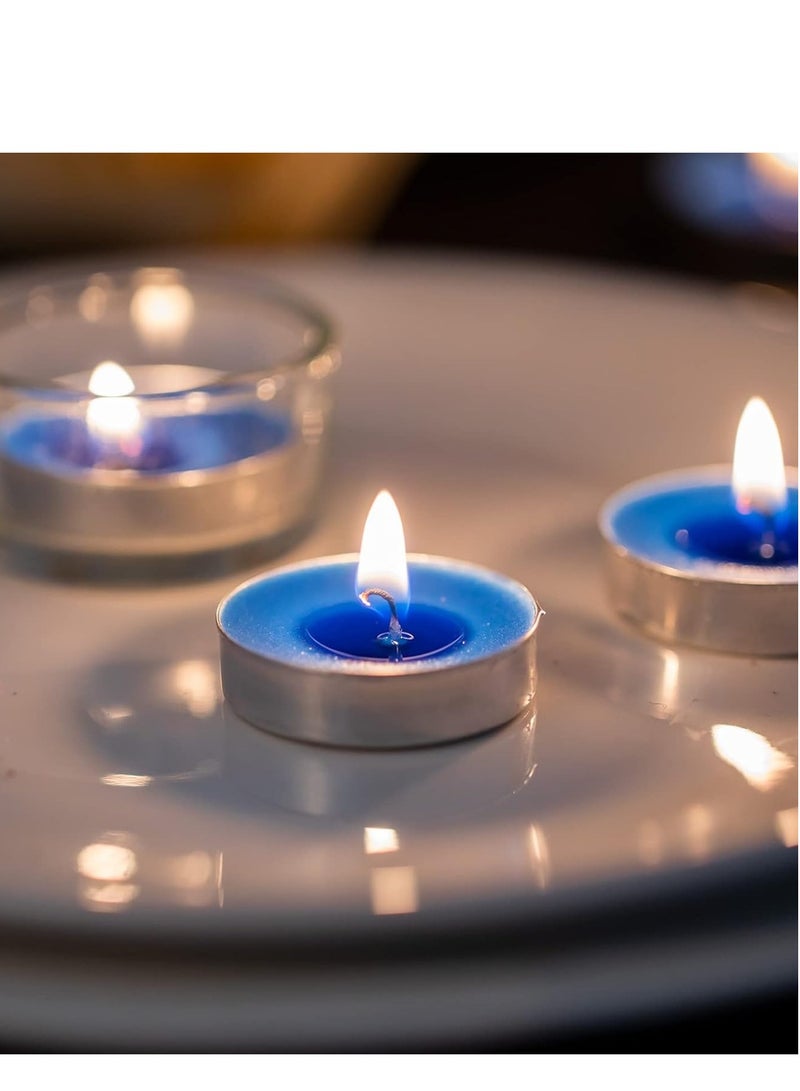 Lukadah 100 Pack Mini Tea Lights Candles - Unscented - Smokeless - 2 Hour Burn Time - Decoration for Wedding, Party, Dating and Festival Celebration (Blue) - Image 2