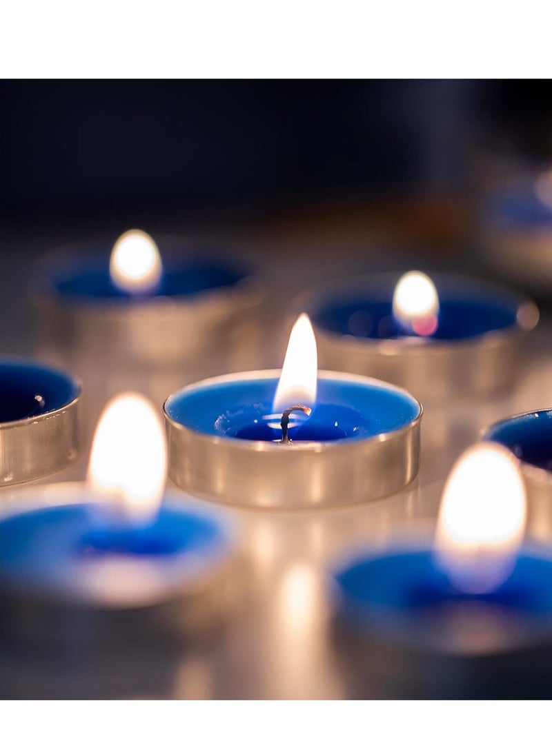Lukadah 100 Pack Mini Tea Lights Candles - Unscented - Smokeless - 2 Hour Burn Time - Decoration for Wedding, Party, Dating and Festival Celebration (Blue) - Image 4