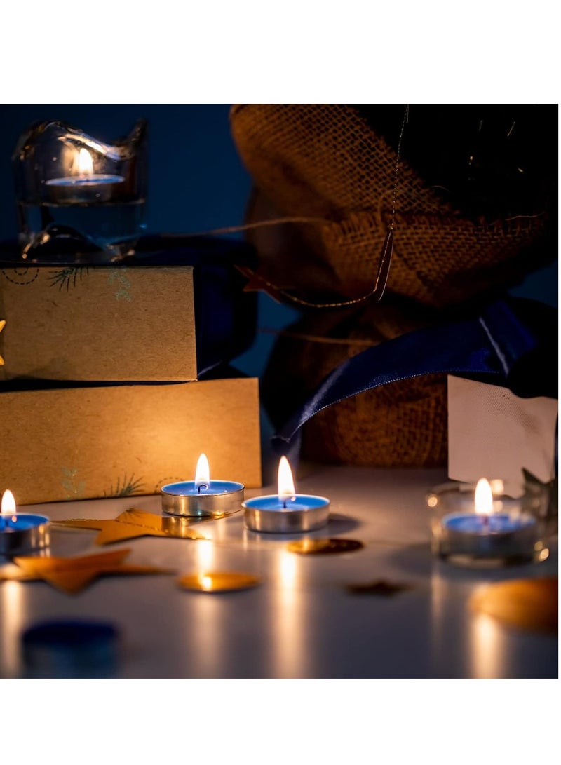 Lukadah 100 Pack Mini Tea Lights Candles - Unscented - Smokeless - 2 Hour Burn Time - Decoration for Wedding, Party, Dating and Festival Celebration (Blue) - Image 3