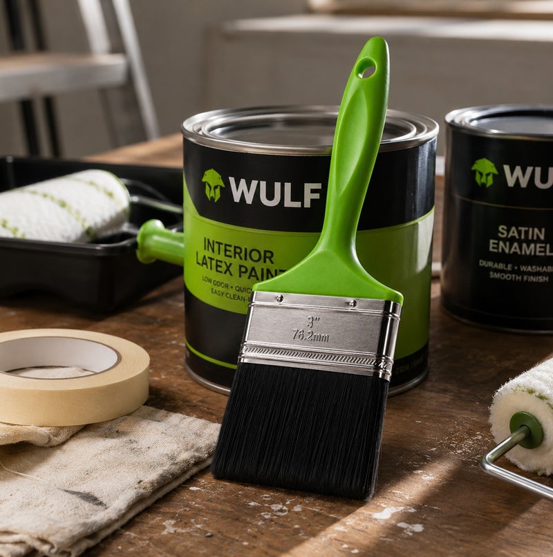 WULF 3-Inch Professional Paint Brush Heavy Duty Flat Bristle Brush for Wall Painting Wood Stain Varnish Acrylic Oil Paint with Comfortable Grip Handle for Home & Industrial Use - Image 5