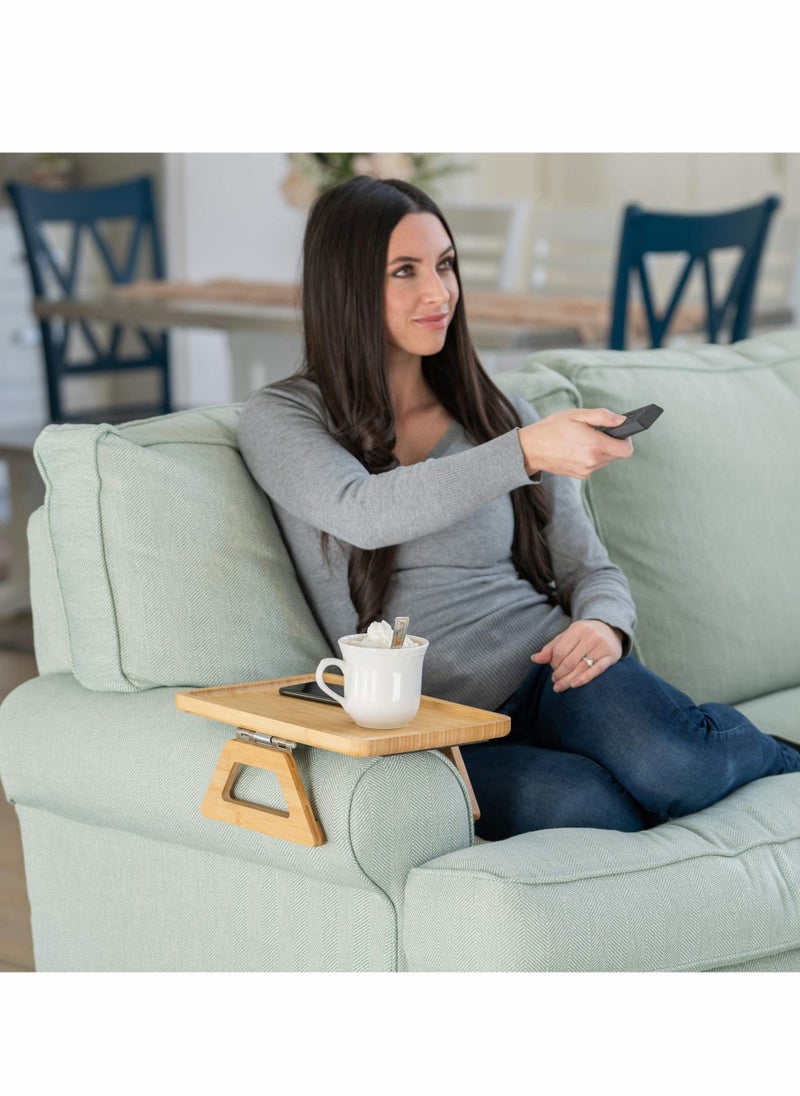 Excefore - طاولة بمشبك ذراع الأريكة للأرائك العريضة، طاولة صينية بذراع الأريكة، طاولة محمولة، طاولة تلفزيون وطاولات جانبية للمساحات الصغيرة، طاولة بذراع أريكة مستقرة لتناول الطعام والشراب - Image 1