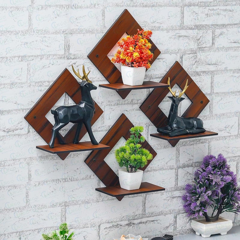 Ingo creation Wooden Wall Shelf Shelves Art Hanging Decor for Wall Diwali Decoration Items Home Decor Floating Display Rack Shelves Artwork for Living Room Kitchen Bedroom Ideal for Gifting - Image 1