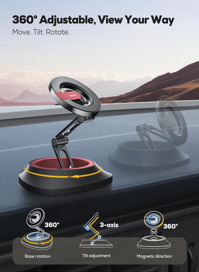 Nulaxy 360° Rotating MagSafe Car Mount for Car Dash, Dual Folding Adjustable Magnetic Phone Holder, Car Mount Strong Magnets Car Phone Holder Compatible with iPhone 17 16 15 14 13 12 Pro Max, Red - Image 4