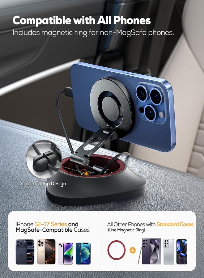 Nulaxy 360° Rotating MagSafe Car Mount for Car Dash, Dual Folding Adjustable Magnetic Phone Holder, Car Mount Strong Magnets Car Phone Holder Compatible with iPhone 17 16 15 14 13 12 Pro Max, Red - Image 5