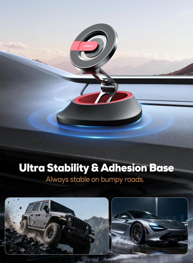 Nulaxy 360° Rotating MagSafe Car Mount for Car Dash, Dual Folding Adjustable Magnetic Phone Holder, Car Mount Strong Magnets Car Phone Holder Compatible with iPhone 17 16 15 14 13 12 Pro Max, Red - Image 2