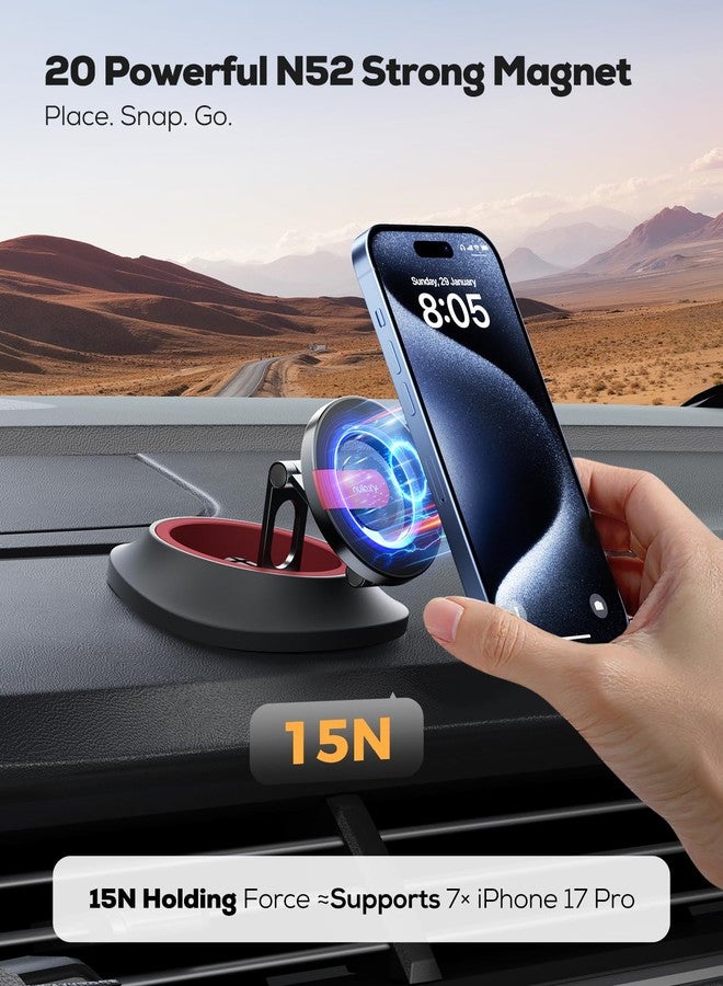 Nulaxy 360° Rotating MagSafe Car Mount for Car Dash, Dual Folding Adjustable Magnetic Phone Holder, Car Mount Strong Magnets Car Phone Holder Compatible with iPhone 17 16 15 14 13 12 Pro Max, Red - Image 3