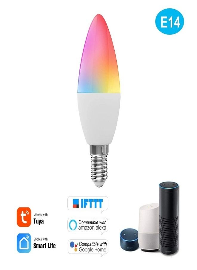 XLT - 2 Pcs WiFi Smart LED Bulb 5W E14 Dimmable RGBWC Light Remote Control by Phone App Voice Control with Alexa Google Home Assistant - Image 1
