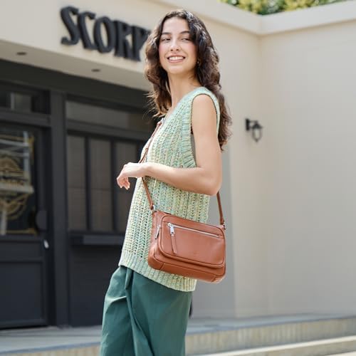 befen Genuine Leather Crossbody Bags for Women, RFID Blocking Leather Purse with Built in Wallet, Womens Handbag Shoulder Bag with Multi Zipper Pockets, Brown - Image 4