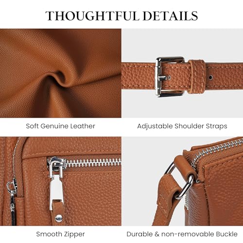 befen Genuine Leather Crossbody Bags for Women, RFID Blocking Leather Purse with Built in Wallet, Womens Handbag Shoulder Bag with Multi Zipper Pockets, Brown - Image 5
