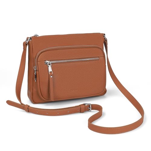 befen Genuine Leather Crossbody Bags for Women, RFID Blocking Leather Purse with Built in Wallet, Womens Handbag Shoulder Bag with Multi Zipper Pockets, Brown - Image 1