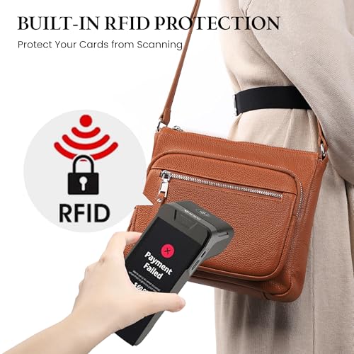 befen Genuine Leather Crossbody Bags for Women, RFID Blocking Leather Purse with Built in Wallet, Womens Handbag Shoulder Bag with Multi Zipper Pockets, Brown - Image 2