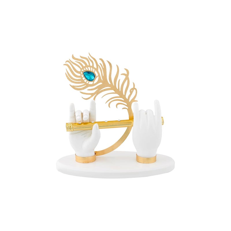 JSK Arts Gold Plated Krishna Ji Hands with Flute Figurine 24k Gold Plated with White Hand of Krishna Very Classical Piece for Dcor As Well As Wedding and Corporate Gifting Purposes 7 Inc - Image 1