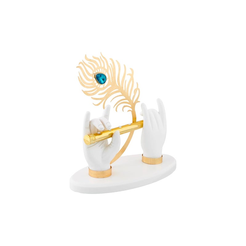 JSK Arts Gold Plated Krishna Ji Hands with Flute Figurine 24k Gold Plated with White Hand of Krishna Very Classical Piece for Dcor As Well As Wedding and Corporate Gifting Purposes 7 Inc - Image 2