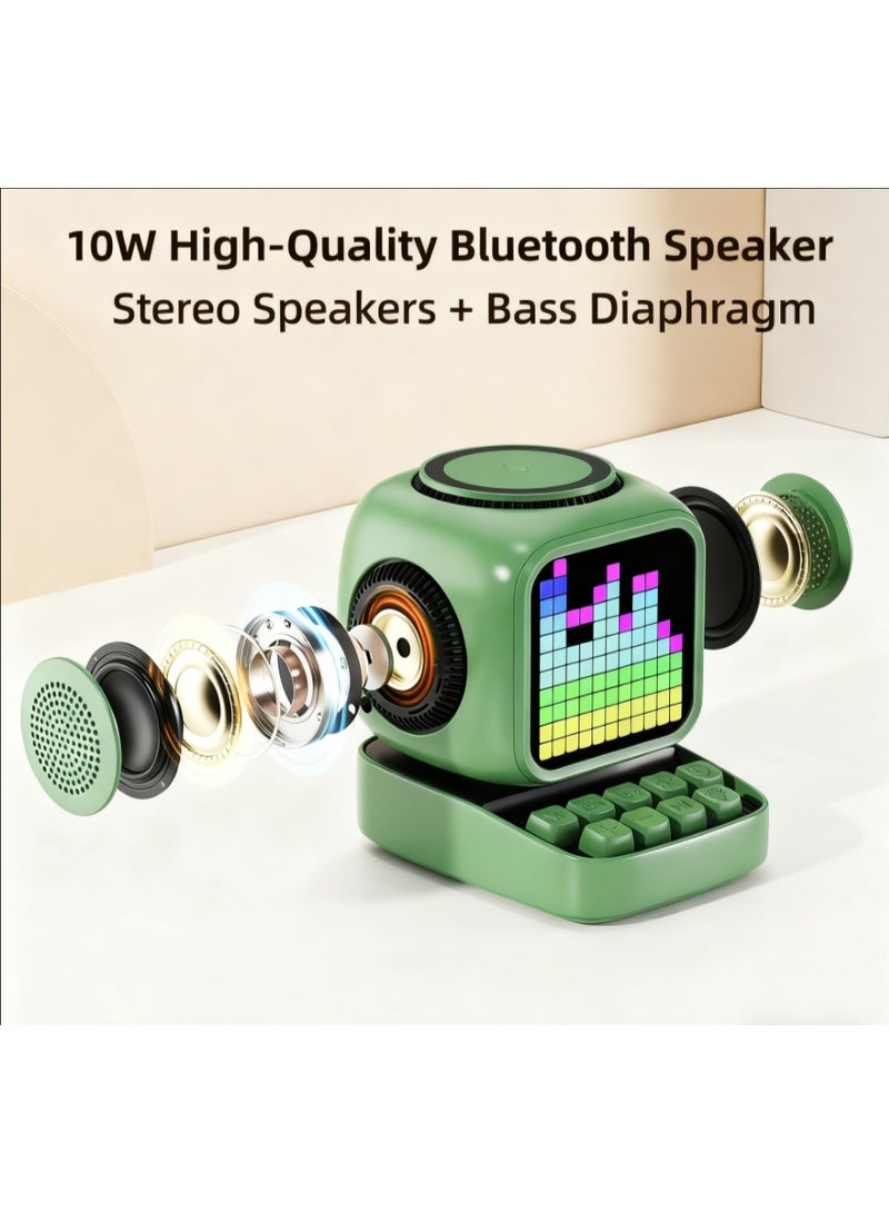 سماعة بلوتوث بأسلوب البيكسل الرجعي - شاشة LED أمامية 16x16 مع مرسمة صوتية ديناميكية - أوضاع صوتية كلاسيكية متعددة - سماعة لاسلكية محمولة لديكور المنزل ومكاتب الألعاب - Image 3