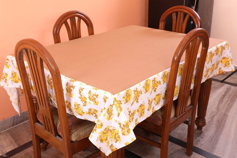 Dekor World Floral Printed Yellow Table Cover (Pack of 1) - Image 1