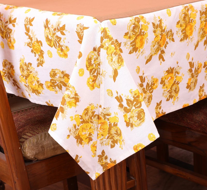 Dekor World Floral Printed Yellow Table Cover (Pack of 1) - Image 3