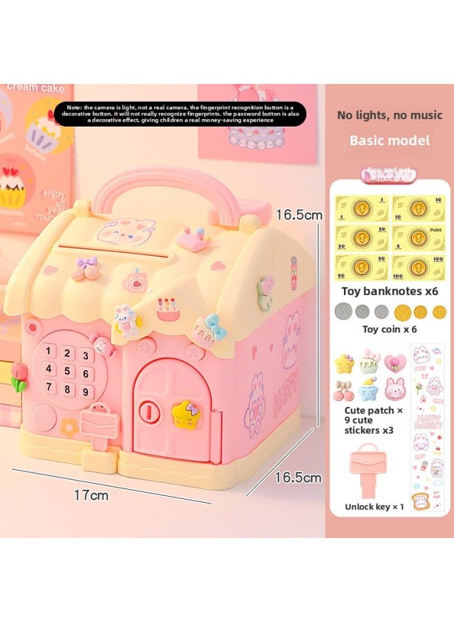 Password Piggy Bank 2025 Children's Day Gift Girl Can Only Get In And Out Of The Piggy Bank Password Box Piggy Bank Cloud-Color:[Basic Model] Sakura Pink Comes With 9 Patches + 3 Stickers, With Toy Banknotes & Coins