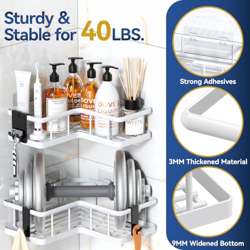 YASONIC Corner Shower Caddy 5Pack Adhesive Rustproof Stainless Steel Shower Organizer with Soap Holder No Drilling Shower Shelf for Inside Shower Dorm Renters White - Image 3