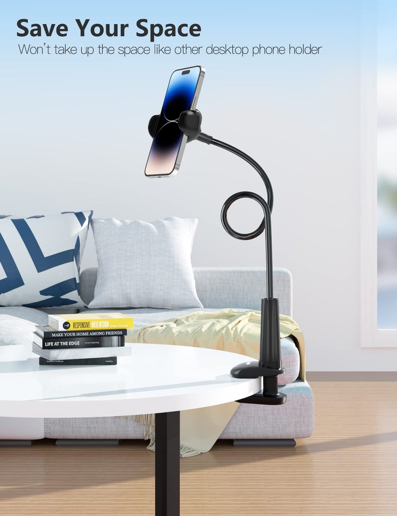 Tryone Gooseneck Phone Holder Stand for Bed Flexible Arm Adjustable Cell Phones Mount Clamp on Desk Bedframe Compatible with iPhone 14 Pro Max 13 12 11 X SE Series/Samsung S22 or Other 4"-7" Devices - Image 4