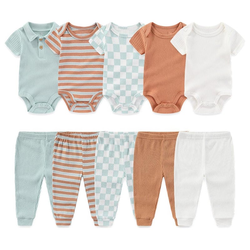Kiddiezoom Newborn Baby Layette Set 10Piece with Bodysuits and Pants Set for Unisex Baby Gift Sets - Image 2