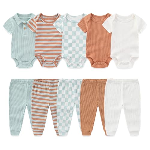 Kiddiezoom Newborn Baby Layette Set 10Piece with Bodysuits and Pants Set for Unisex Baby Gift Sets - Image 1
