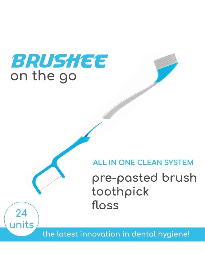 Brushee The Evolution of Oral Care 4in1 Tool Paste Brush Floss Pick Individually Wrapped Disposable Prepasted Travel Toothbrushes Small Adult Toothbrush 24Pack - Image 3
