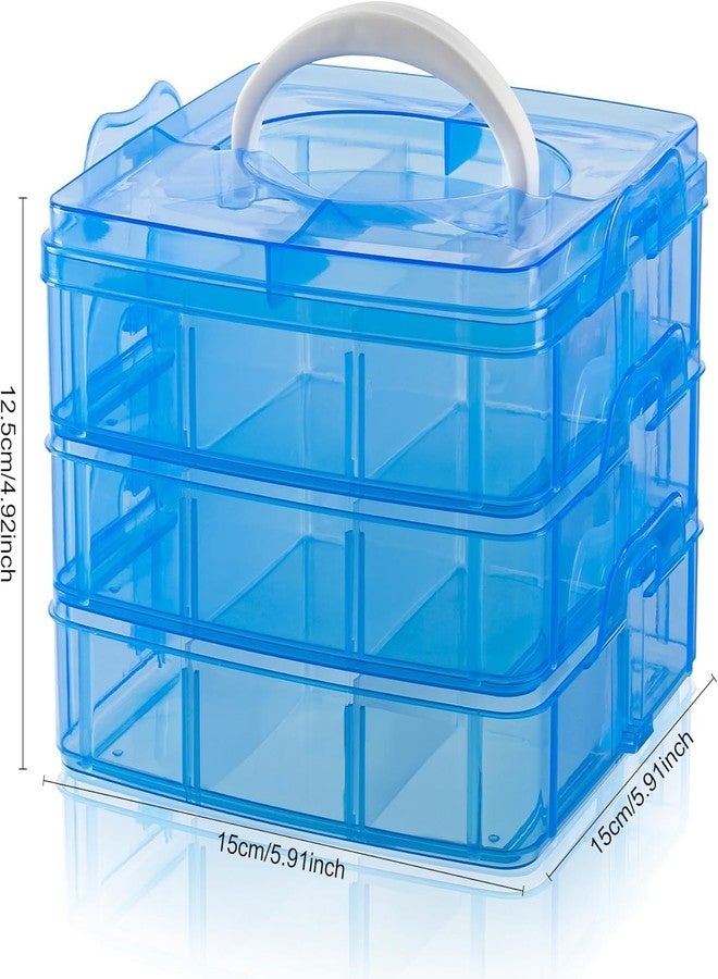 FINWARE 3-Layer 18-Grid Adjustable Jewelery Organizer | Storage Box Cosmetic Make Up Jewellery Vanity Box Case with Removable Dividers Vanity Box (1, BLUE) - Image 2