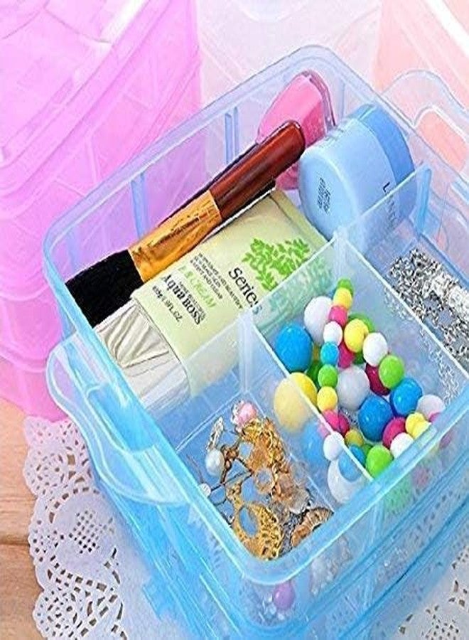 FINWARE 3-Layer 18-Grid Adjustable Jewelery Organizer | Storage Box Cosmetic Make Up Jewellery Vanity Box Case with Removable Dividers Vanity Box (1, BLUE) - Image 4