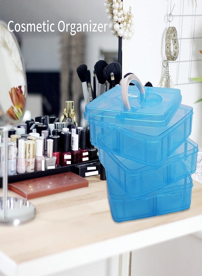 FINWARE 3-Layer 18-Grid Adjustable Jewelery Organizer | Storage Box Cosmetic Make Up Jewellery Vanity Box Case with Removable Dividers Vanity Box (1, BLUE) - Image 3