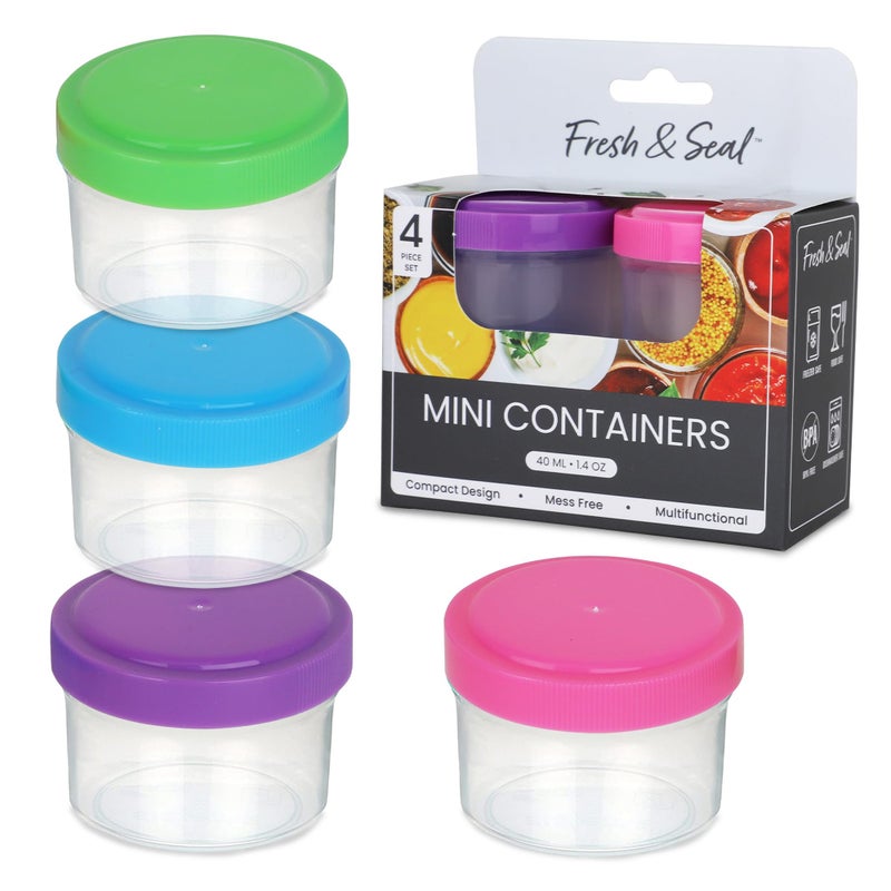 MosJos Condiment Containers with Screw Lids (4-Piece) - Reusable Leakproof Salad Dressing Containers to go - Small Mini Food Storage Cups for Lunch, Dishwasher Friendly, 1.4-Ounce - Image 1