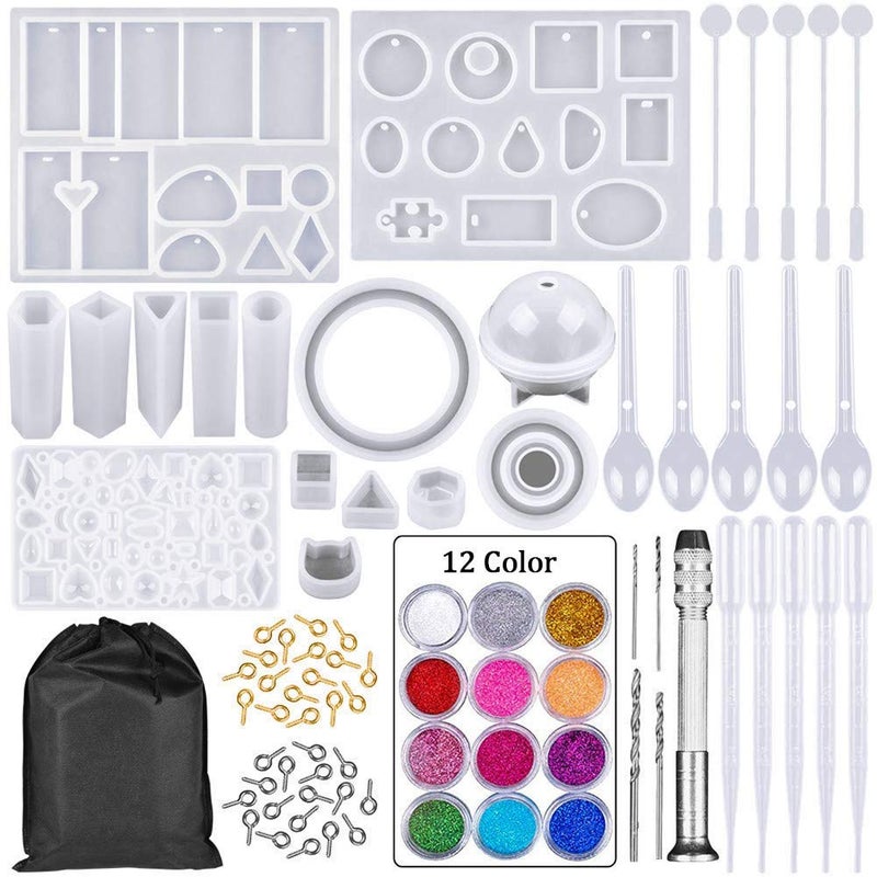 Optifit 94 pcs Resin Silicone Resin Art Kit Resin Mould Crafts for Making Jewelry Pendant Craft DIY Christmas Gifts Multicolor