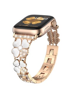 Replacement Strap For Apple Watch 6 40mm Petal Metal Diamond Watch Band Rose Gold+White