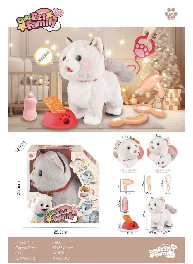 Children's Toy Plush Pet Simulation Electric Dog Can Walk And Call White Rabbit Golden Retriever Pet Doll Gift-Color:9863 Ragdoll Cat Pet English Version  - Image 1