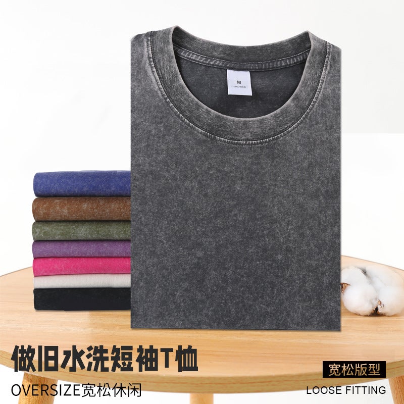 Summer American Retro T-Shirt Casual Short-Sleeved Loose Pure Color Men's and Women's Half-Sleeved Printed Embroidered Cultural Shirt - Image 3
