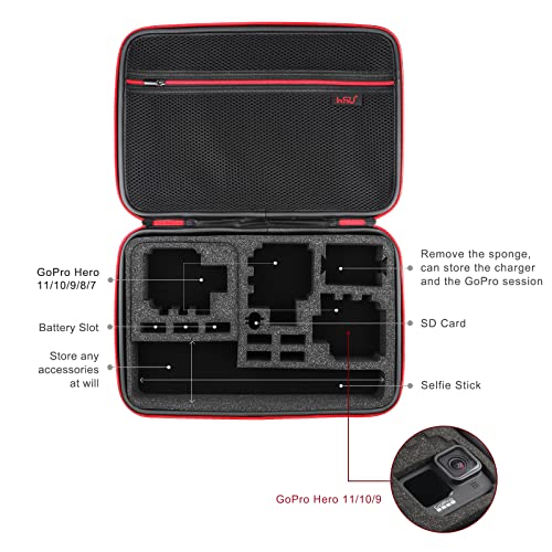 HSU Carrying Case for GoPro Hero 13, 12, 11, 10, 9, 8, 7, 6, 5 Black, AKASO Campark and Accessories, GoPro Travel Case with Fully Customizable Interior, Action Camera Storage Bag（Large） - Image 4