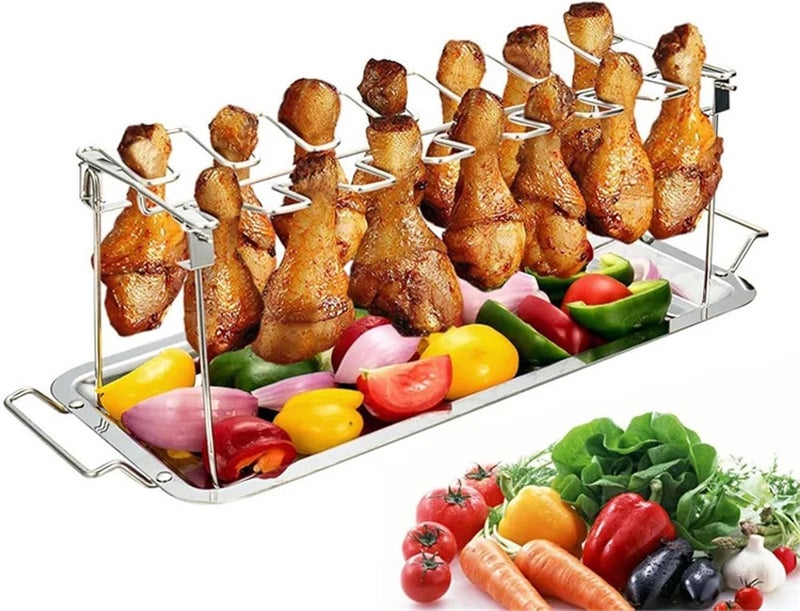 14 Card Slots Vertical Chicken Drumstick Holder 2PCS Folding BBQ Grill Rack Oven Roaster Stand - Image 1