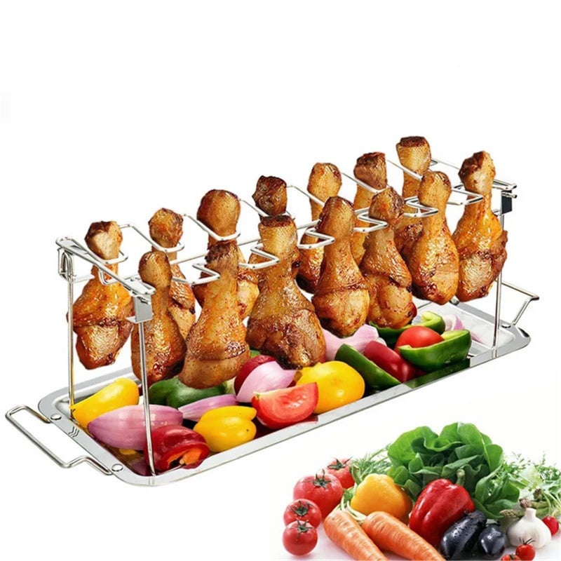 14 Card Slots Vertical Chicken Drumstick Holder 2PCS Folding BBQ Grill Rack Oven Roaster Stand - Image 2