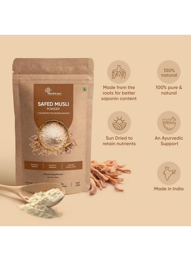 Herbal Max Herbal max Organic Safed Musli Root Powder | Ayurvedic Support for Vitality & Performance | Herbal Supplement | Strength & Stamina - 100 gm (Pack Of 2)  - Image 3