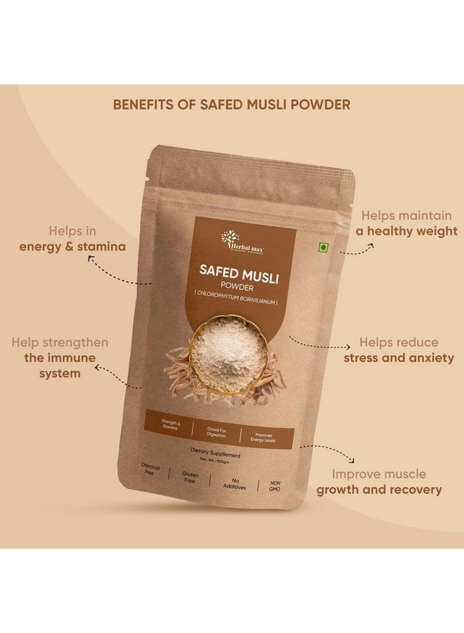 Herbal Max Herbal max Organic Safed Musli Root Powder | Ayurvedic Support for Vitality & Performance | Herbal Supplement | Strength & Stamina - 100 gm (Pack Of 2)  - Image 2