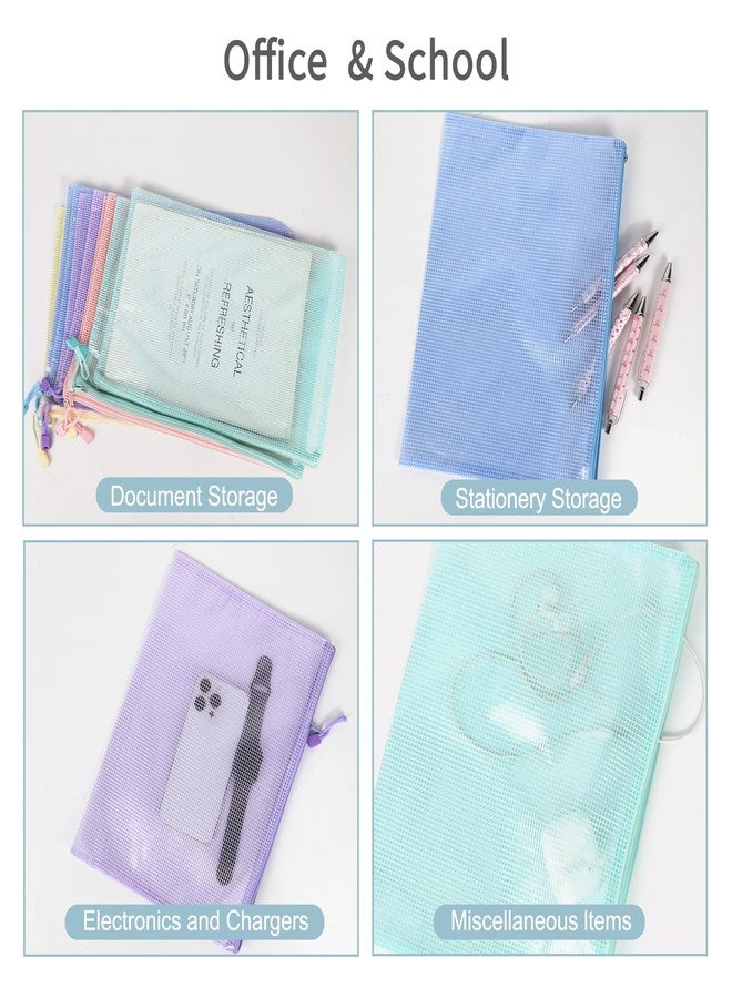 Multibey 10 Pack Mesh Zipper Pouch Bags -A4 Size Waterproof Zipper Bags Organizer Durable Pouches for Board Game Storage, Documents & Supplies, Plastic Zipper Pounch 5 Pastel Colors - Image 5