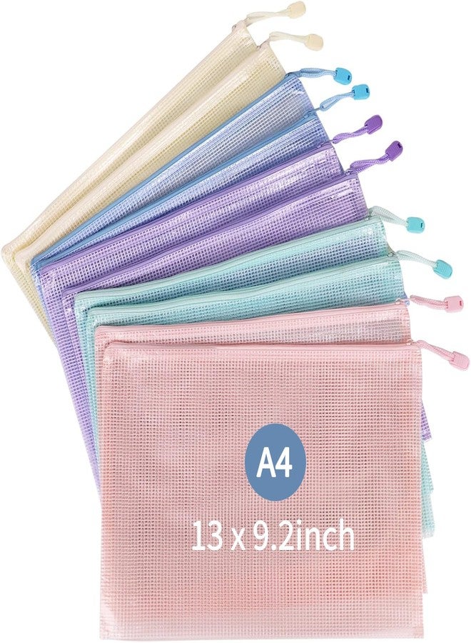Multibey 10 Pack Mesh Zipper Pouch Bags -A4 Size Waterproof Zipper Bags Organizer Durable Pouches for Board Game Storage, Documents & Supplies, Plastic Zipper Pounch 5 Pastel Colors - Image 1