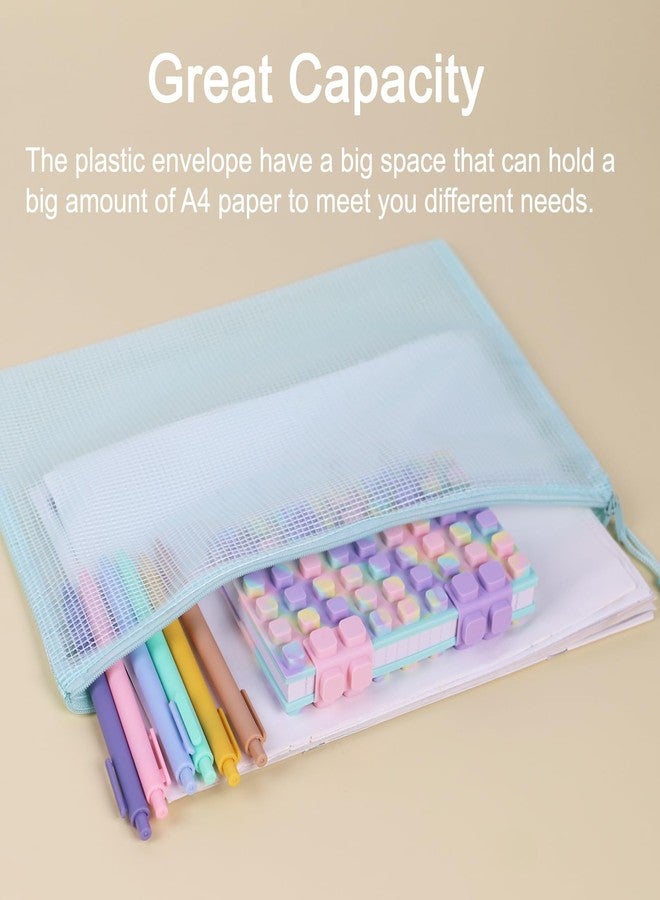 Multibey 10 Pack Mesh Zipper Pouch Bags -A4 Size Waterproof Zipper Bags Organizer Durable Pouches for Board Game Storage, Documents & Supplies, Plastic Zipper Pounch 5 Pastel Colors - Image 3