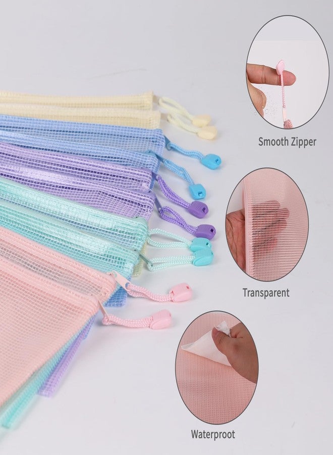 Multibey 10 Pack Mesh Zipper Pouch Bags -A4 Size Waterproof Zipper Bags Organizer Durable Pouches for Board Game Storage, Documents & Supplies, Plastic Zipper Pounch 5 Pastel Colors - Image 2