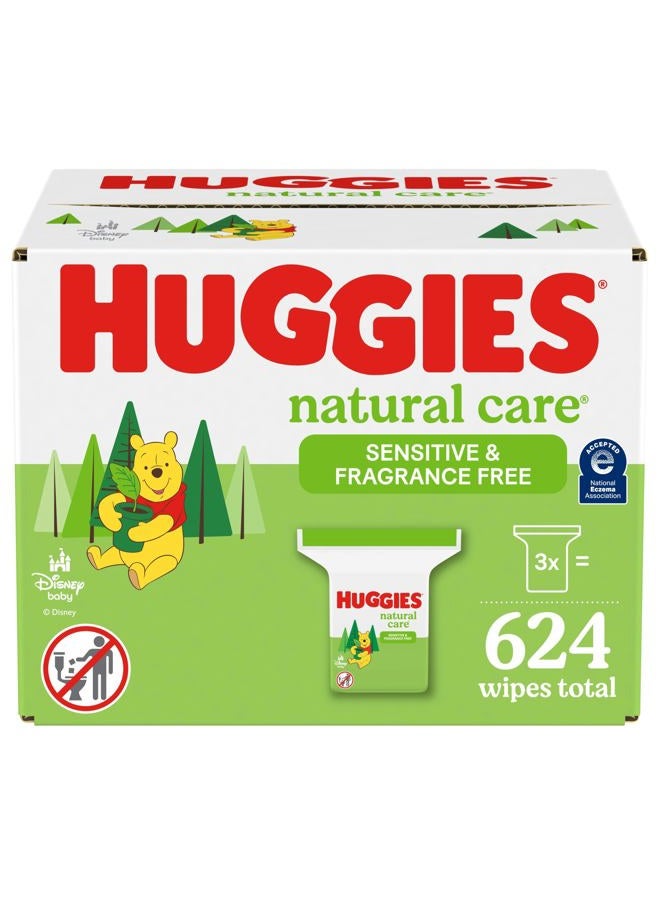 Huggies Natural Care Sensitive Baby Wipes, Hypoallergenic, 99% Purified Water, 3 Refill Packs (624 Wipes Total) - Image 1