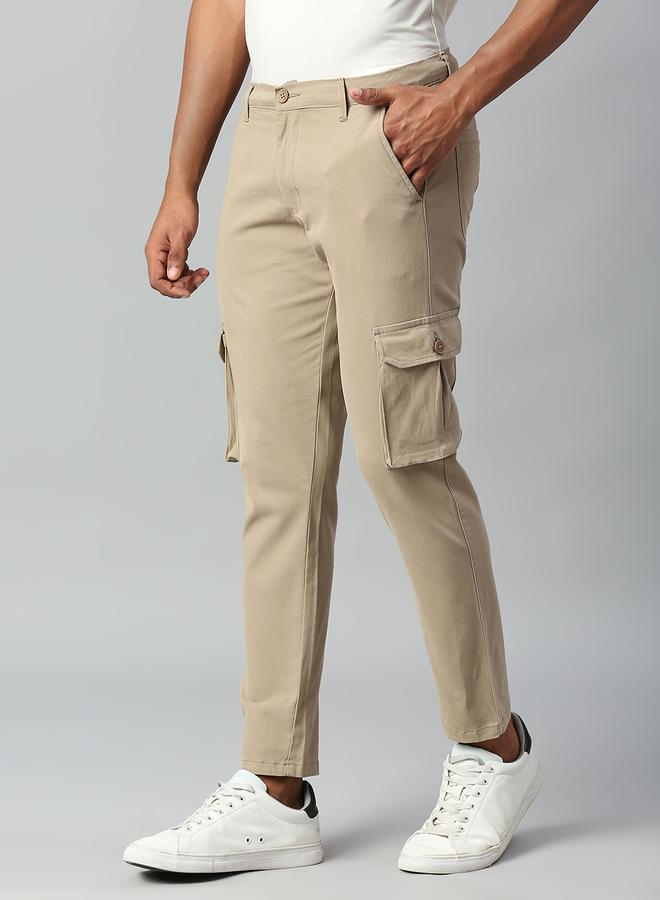 Dennis Lingo Men's Walnut Tapered Fit Cargo Trousers - Cotton, Stylish, Full-Length  - Image 3