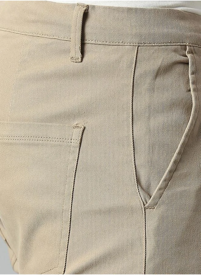 دينيس لينغو Men's Walnut Tapered Fit Cargo Trousers - Cotton, Stylish, Full-Length